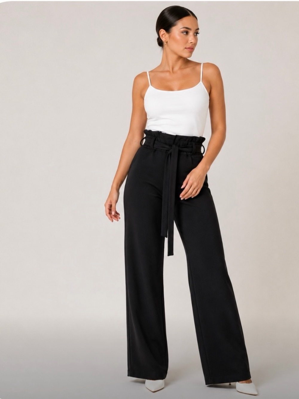 SLNGHR Black Wide Leg Paperbag Pants XS High Waist Minimalist Trousers Chic - Picture 8 of 8